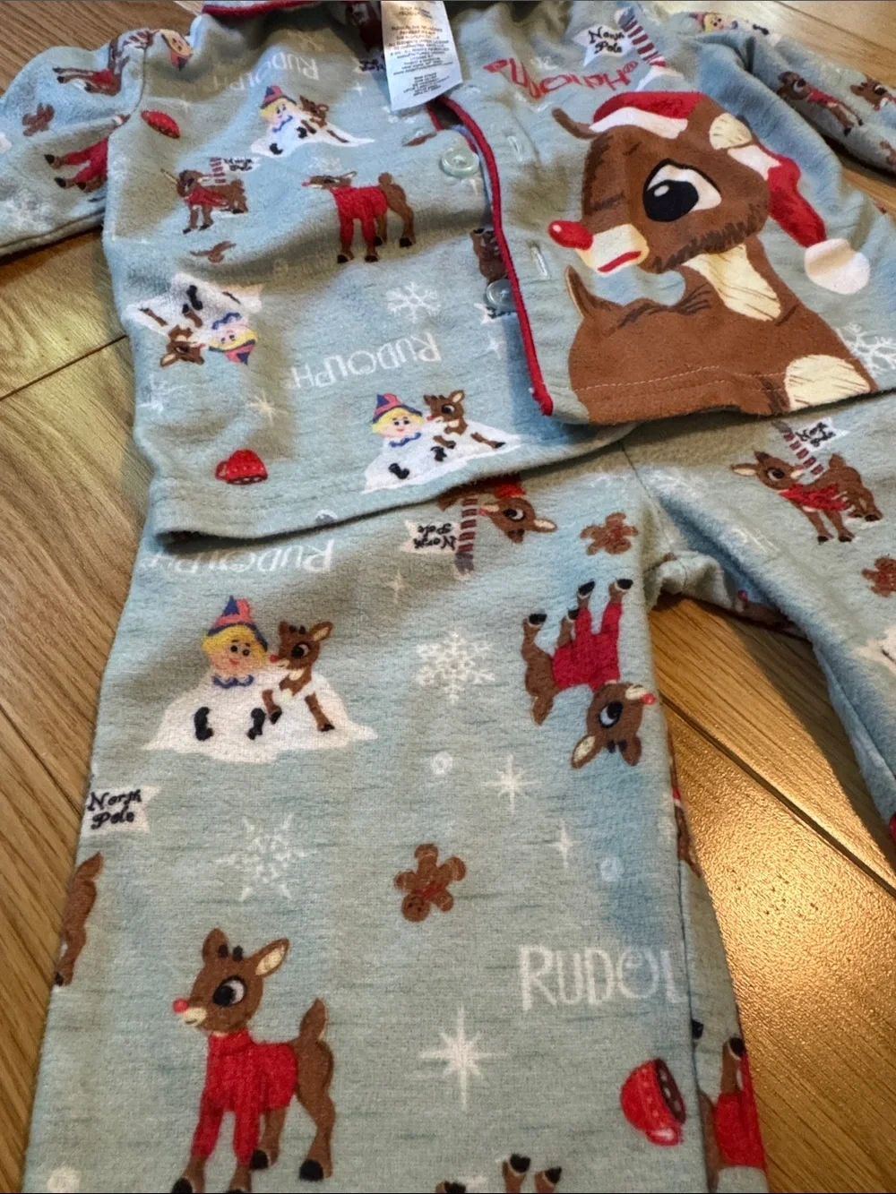 Rudolph Light Blue Kids Pajama Set - Two-Piece Holiday Sleepwear
